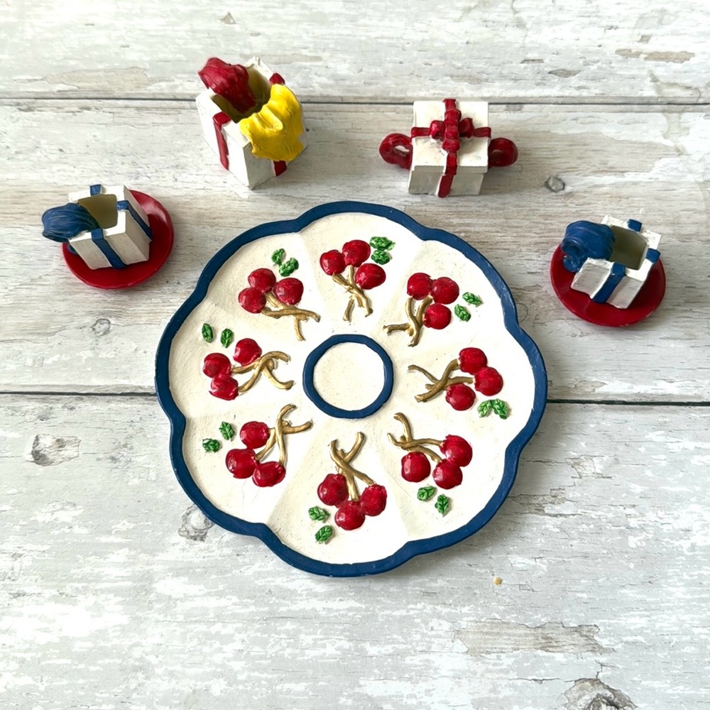 Popular Imports Miniature Teaset Teacups Tea Set Plate Ceramic Red White Blue